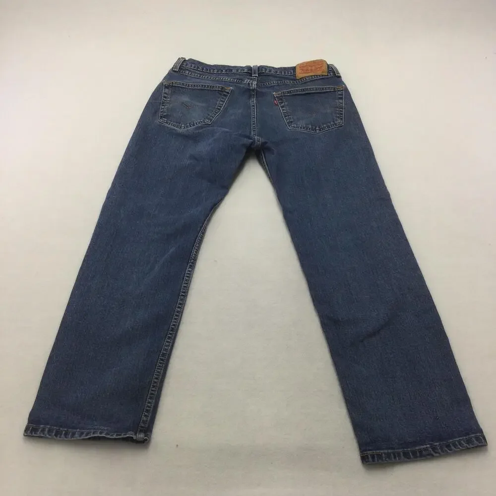 Levis 505 Jeans Mens 34x29 Blue Medium Wash Regular Straight Denim Zip Fly